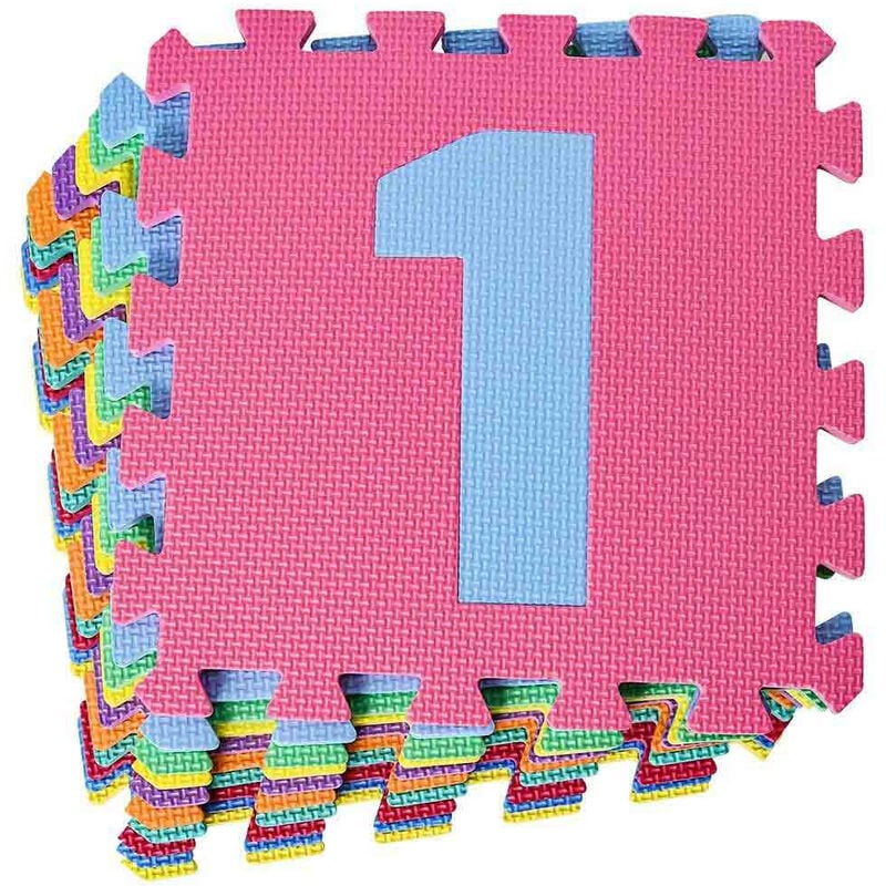 foto del prodotto tappeto puzzle bambini morbido da comporre 10 pezzi in schiuma antiurto lavabile superficie di gioco numeri