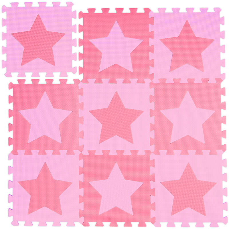 immagine 0 del prodotto tappeto puzzle con stelle, 9 tasselli, 18 parti, gommapiuma eva atossico area da gioco 91 x 91 cm, rosa relaxdays