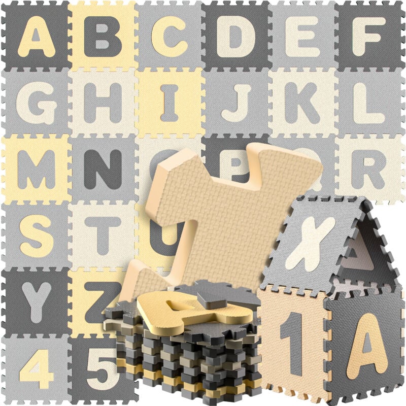 foto del prodotto tappeto puzzle xxl da 86 pezzi per bambini 3,3m tappeto per gattonare con lettere e numeri abc protezione pavimento apprendimento in gommapiuma