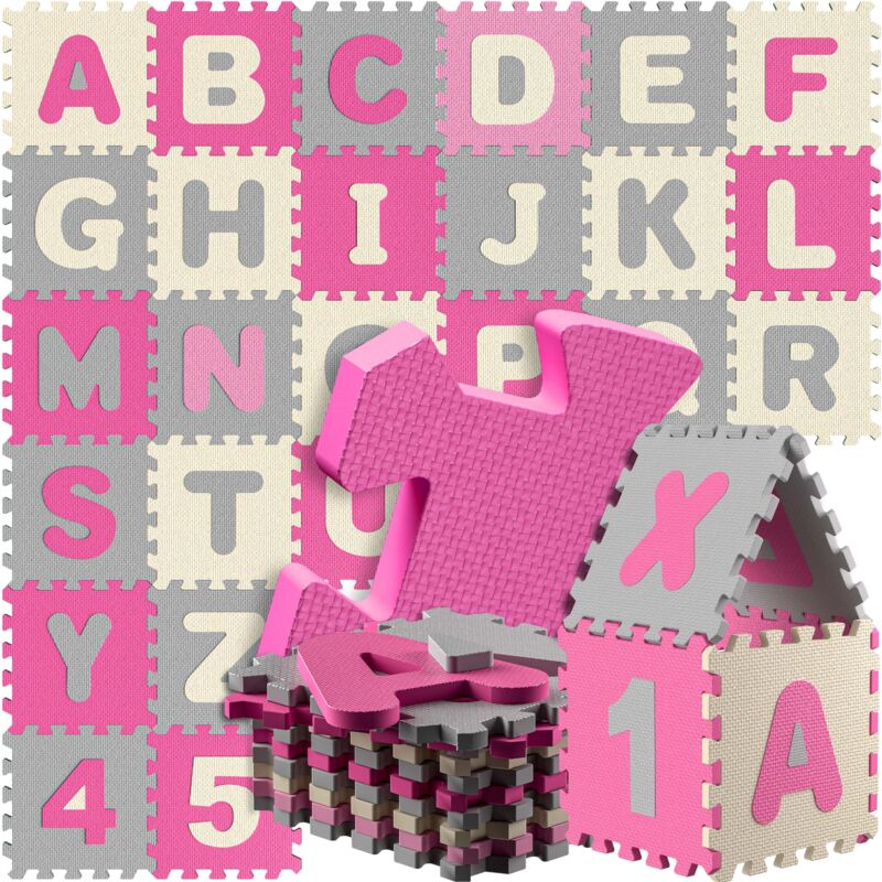 immagine 0 del prodotto tappeto puzzle xxl da 86 pezzi per bambini 3,3m tappeto per gattonare con lettere e numeri abc protezione pavimento apprendimento in gommapiuma pink