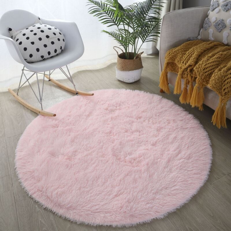 foto del prodotto tappeto rotondo da 140 cm tappeto per camera da letto soggiorno antiscivolo morbido e soffice tappeto a pelo lungo tappetino grande per corridoio rosa