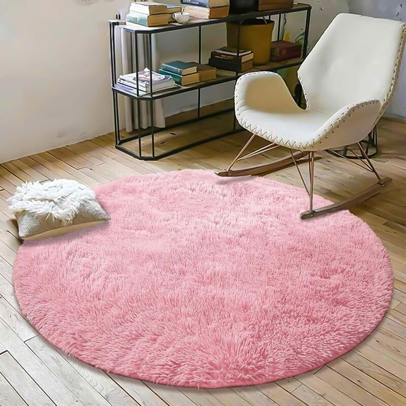 foto del prodotto tappeto rotondo dpzo shaggy, 120 cm x 120 cm, moderno, per soggiorno, camera da letto, sala da pranzo o cameretta dei bambini, comodo tappetino