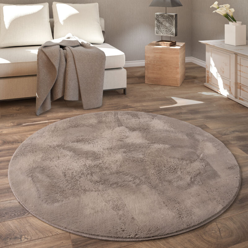 foto del prodotto tappeto rotondo soggiorno, morbido moderno finta pelliccia soffice pelo lungo 160 cm tondo, taupe paco home