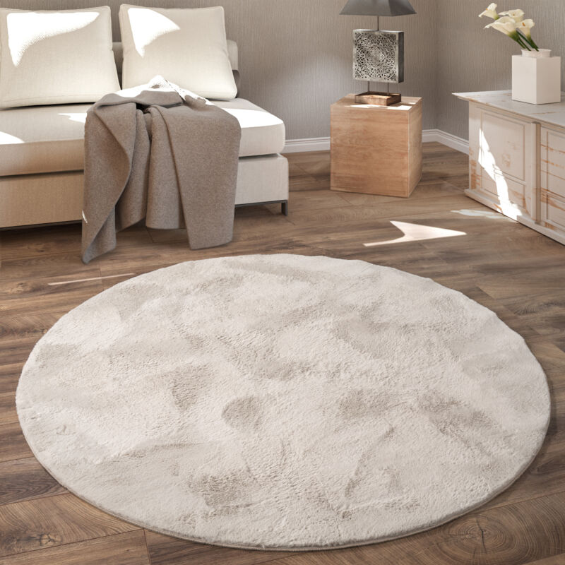 foto del prodotto tappeto rotondo soggiorno, morbido moderno finta pelliccia soffice pelo lungo 80 cm tondo, beige paco home