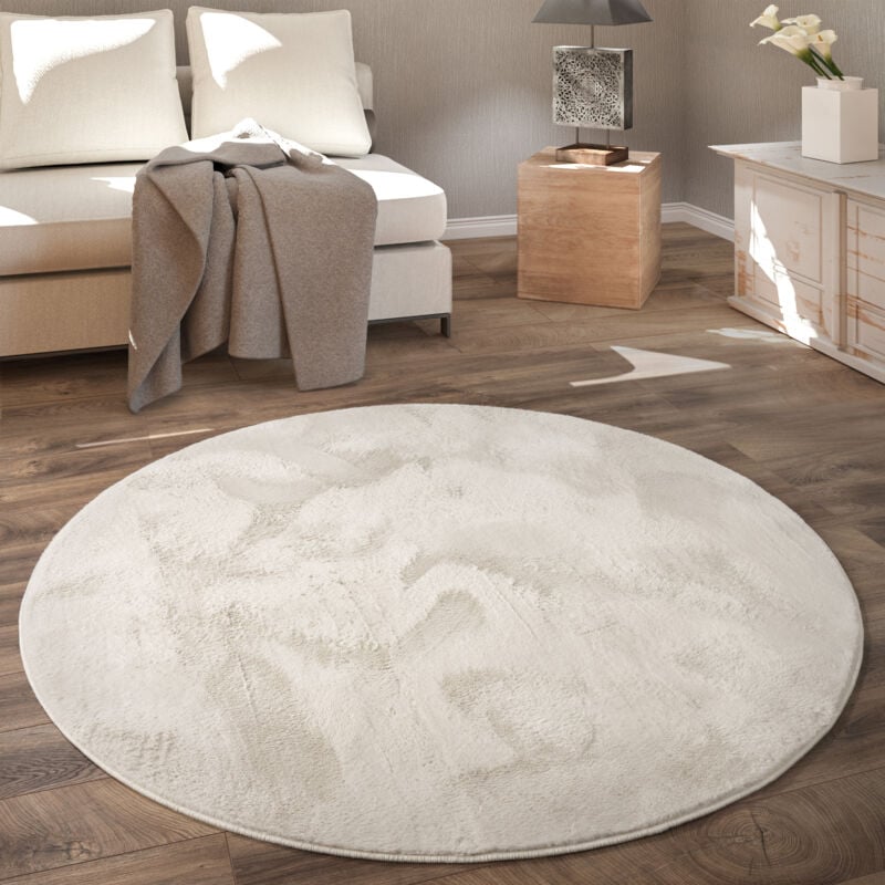 foto del prodotto tappeto rotondo soggiorno, morbido moderno finta pelliccia soffice pelo lungo 80 cm tondo, crema paco home