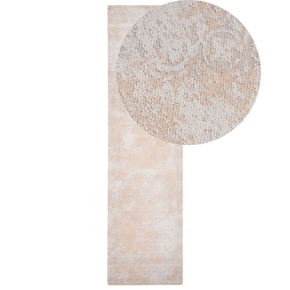 foto del prodotto tappeto runner beige cotone effetto anticato 80 x 300 cm orientale vintage corridoio soggiorno