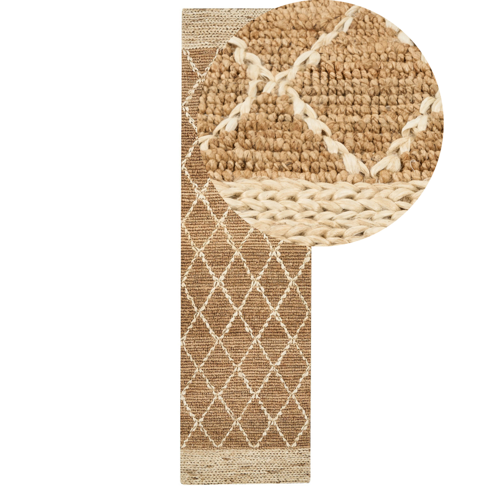 foto del prodotto tappeto runner beige juta 80 x 300 cm motivo geometrico intrecciato a mano boho corridoio camera da letto