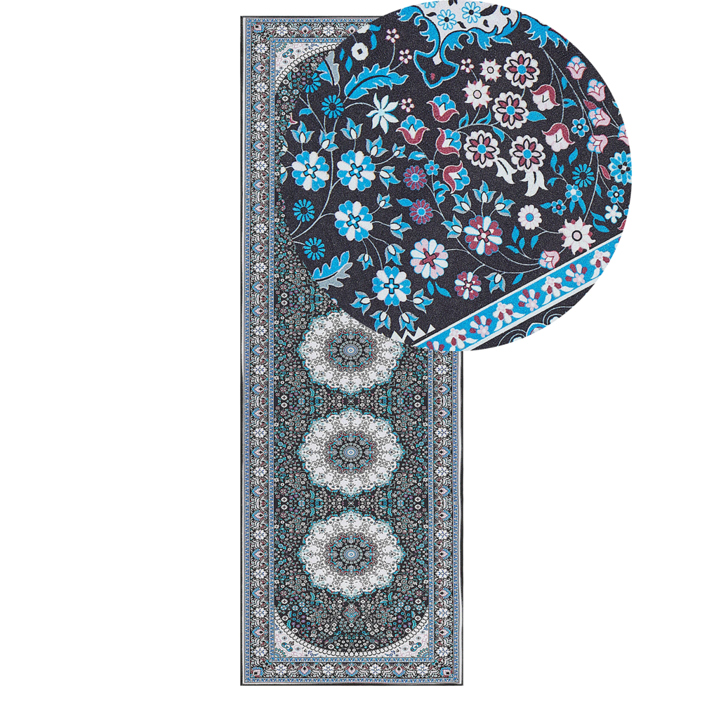 foto del prodotto tappeto runner in poliestere blu 80 x 240 cm motivo orientale fondo antiscivolo stile vintage corridoio moderno