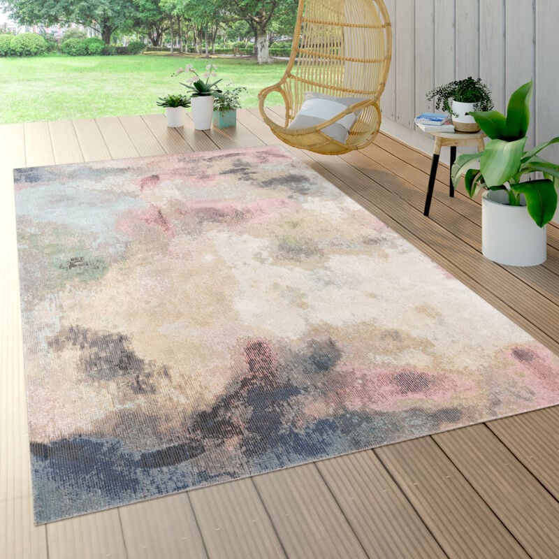 foto del prodotto tappeto salotto balcone terrazo vintage astratto pastello beige rosa verde 140x200 cm paco home