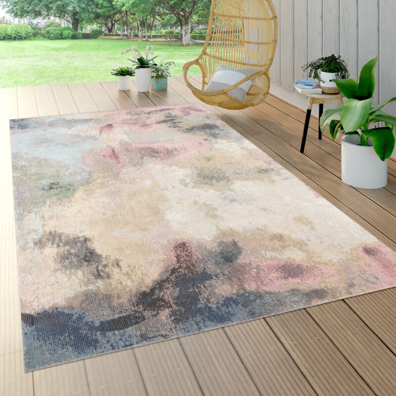 foto del prodotto tappeto salotto balcone terrazo vintage astratto pastello beige rosa verde 200 cm tondo paco home