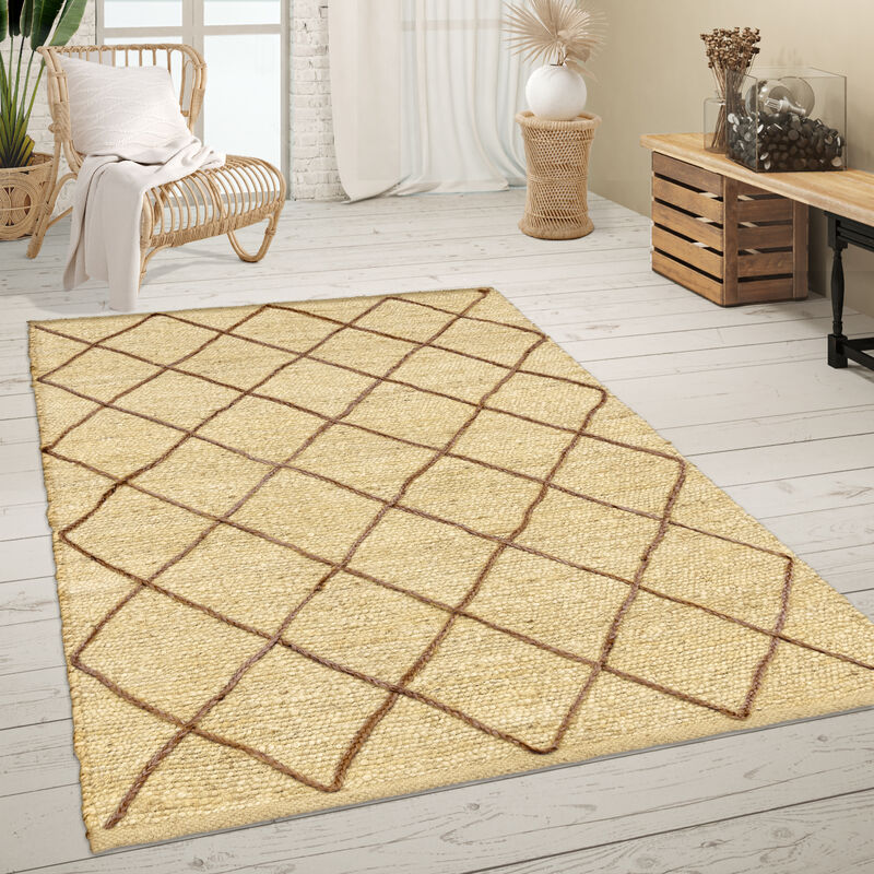 foto del prodotto tappeto salotto juta fibra naturale fatto a mano scandinavo moderno tessitura 3d 120x170 cm, crema paco home