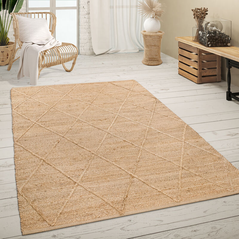 foto del prodotto tappeto salotto juta fibra naturale fatto a mano scandinavo moderno tessitura 3d 60x100 cm, natura paco home