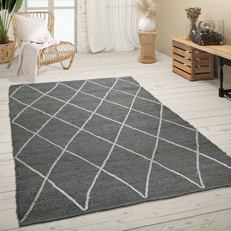 foto del prodotto tappeto salotto juta fibra naturale fatto a mano scandinavo moderno tessitura 3d 80x150 cm, antracite paco home
