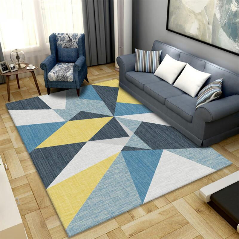 foto del prodotto tappeto salotto moderno pelo corto, blu giallo tappeti soggiorno da letto grandi dimesnioni motivo astratto vintage - 120x160