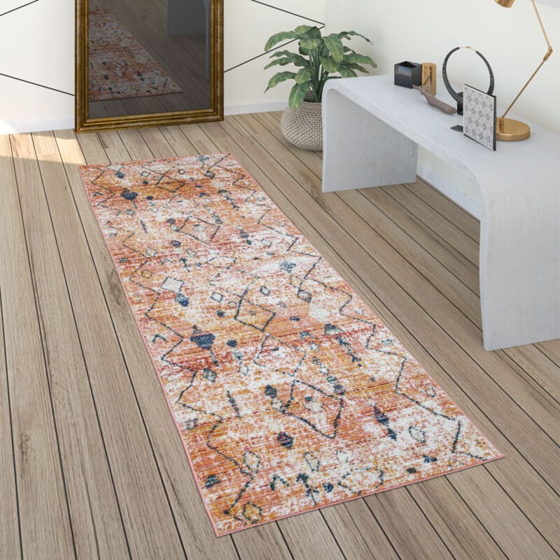 foto del prodotto tappeto salotto moderno pelo corto etnico boho motivo diamante 3d crema colorato 80x150 cm paco home