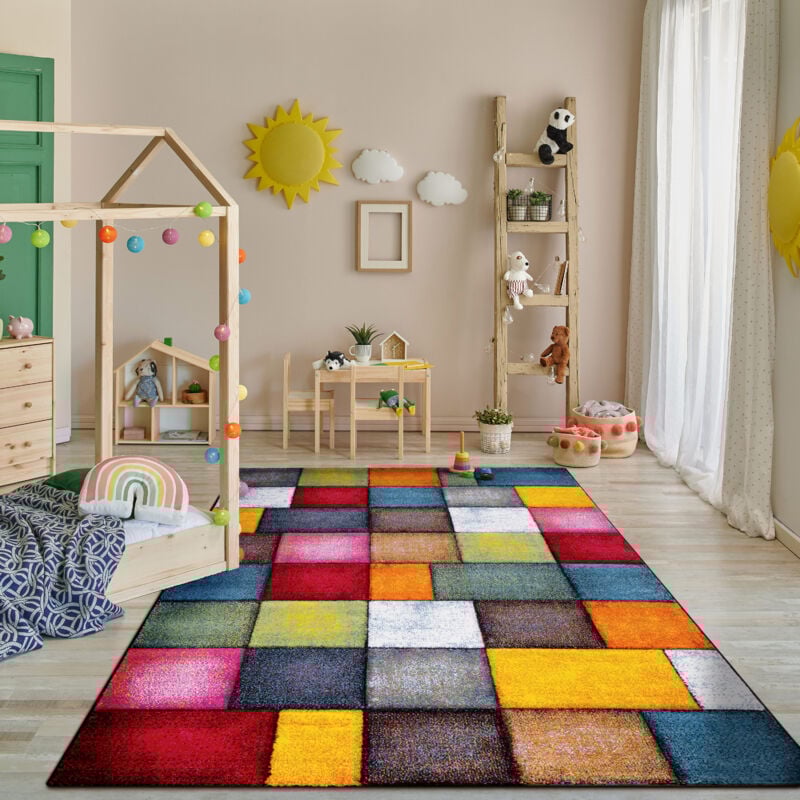 foto del prodotto tappeto salotto moderno pelo corto moderno motivo geometrico 3d 80x300 cm, multicolore paco home