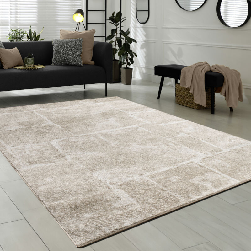 foto del prodotto tappeto salotto moderno pelo corto moderno ottica di pietra astratto 3d marrone beige 60x100 cm paco home