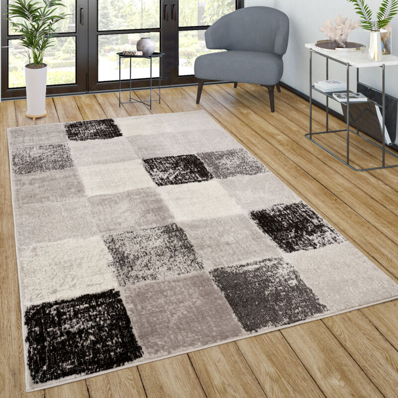 foto del prodotto tappeto salotto moderno pelo corto moderno scacchiera motivo vintage grigio 80x150 cm paco home