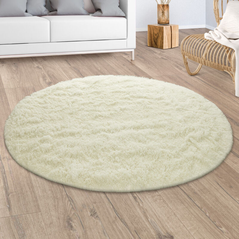 foto del prodotto tappeto salotto moderno pelo lungo pelliccia finta monocolore giallastro bianco 80 cm tondo paco home