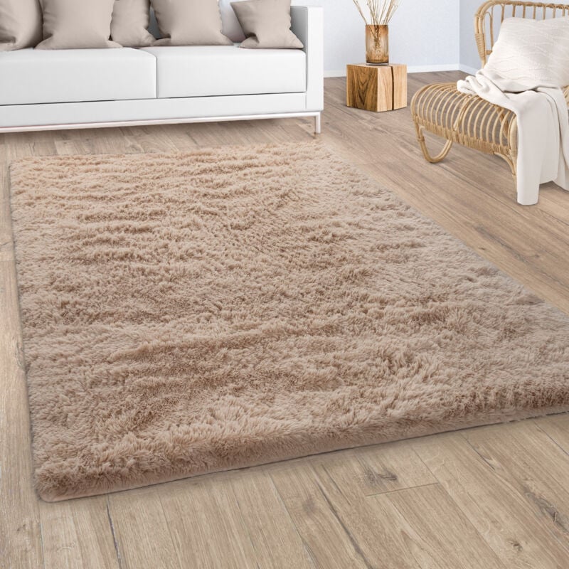 foto del prodotto tappeto salotto moderno pelo lungo pelliccia finta shaggy monocolore beige 140x200 cm paco home