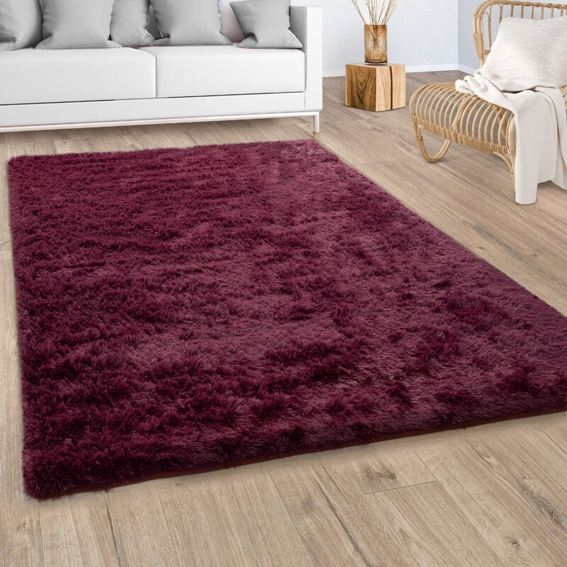 foto del prodotto tappeto salotto moderno pelo lungo pelliccia finta shaggy morbido rosso bordeaux 200x290 cm paco home