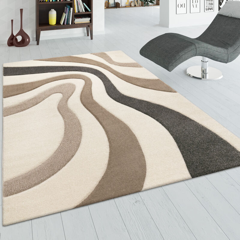 foto del prodotto tappeto salotto moderno soggiorno pelo corto astratto onde morbido beige crema 80x300 cm paco home