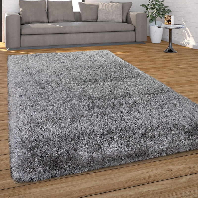 foto del prodotto tappeto salotto moderno soggiorno pelo lungo monocolore peloso moderno 60x100 cm, grigio paco home