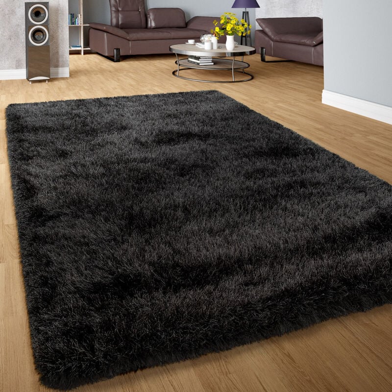 foto del prodotto tappeto salotto moderno soggiorno pelo lungo monocolore peloso moderno antracite 120x170 cm paco home