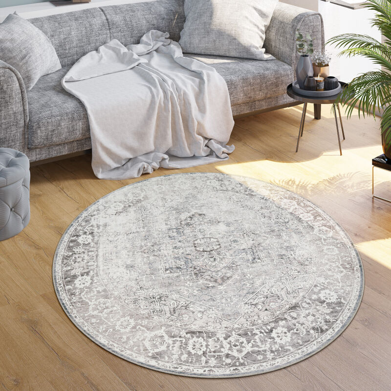 foto del prodotto tappeto salotto moderno soggiorno tessuto liscio moderno persiano motivo lavabile beige, 120 cm tondo paco home
