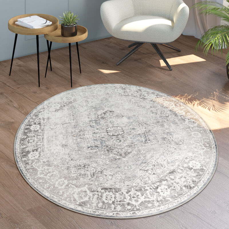 foto del prodotto tappeto salotto moderno soggiorno tessuto liscio rotondo persiano vintage lavabile beige, 120 cm tondo paco home
