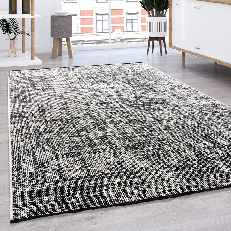 foto del prodotto tappeto salotto moderno tessuto liscio moderno monocolore pastello con frange 80x150 cm, crema paco home