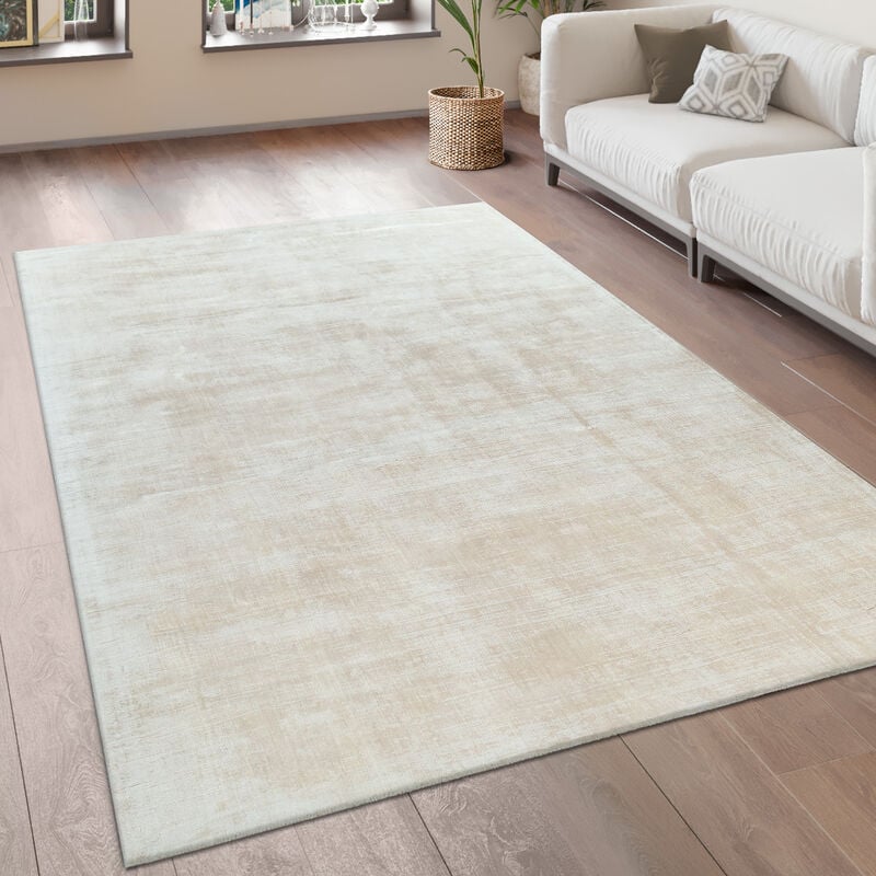 foto del prodotto tappeto salotto moderno vintage pelo corto fatto a mano pregiato 100 viscosa 160x230 cm, crema paco home