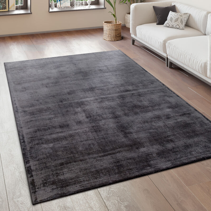 foto del prodotto tappeto salotto moderno vintage pelo corto fatto a mano pregiato 100 viscosa 80x150 cm, antracite paco home