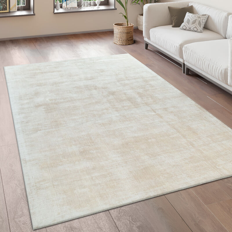 foto del prodotto tappeto salotto moderno vintage pelo corto fatto a mano pregiato 100 viscosa 80x150 cm, crema paco home
