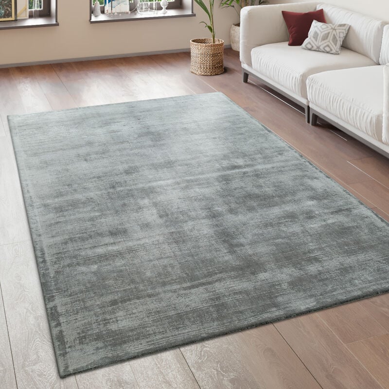 foto del prodotto tappeto salotto moderno vintage pelo corto fatto a mano pregiato 100 viscosa 80x150 cm, grigio paco home