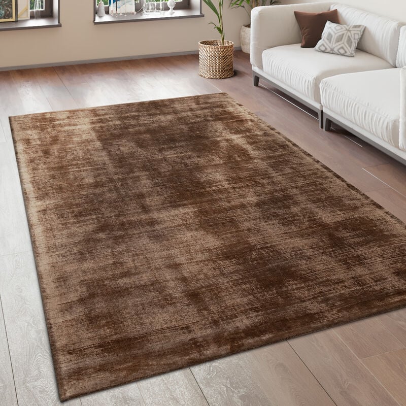 foto del prodotto tappeto salotto moderno vintage pelo corto fatto a mano pregiato 100 viscosa 80x150 cm, marrone paco home