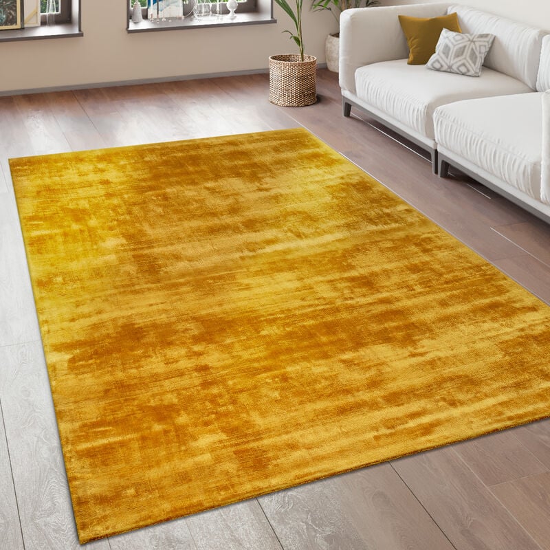 foto del prodotto tappeto salotto moderno vintage pelo corto fatto a mano pregiato 100 viscosa giallo, 240x340 cm paco home