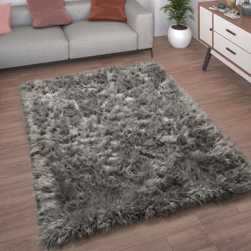 foto del prodotto tappeto salotto pelliccia finta imitazione pelo lungo cuscino cuore rotondo 60x100 cm, antracite paco home