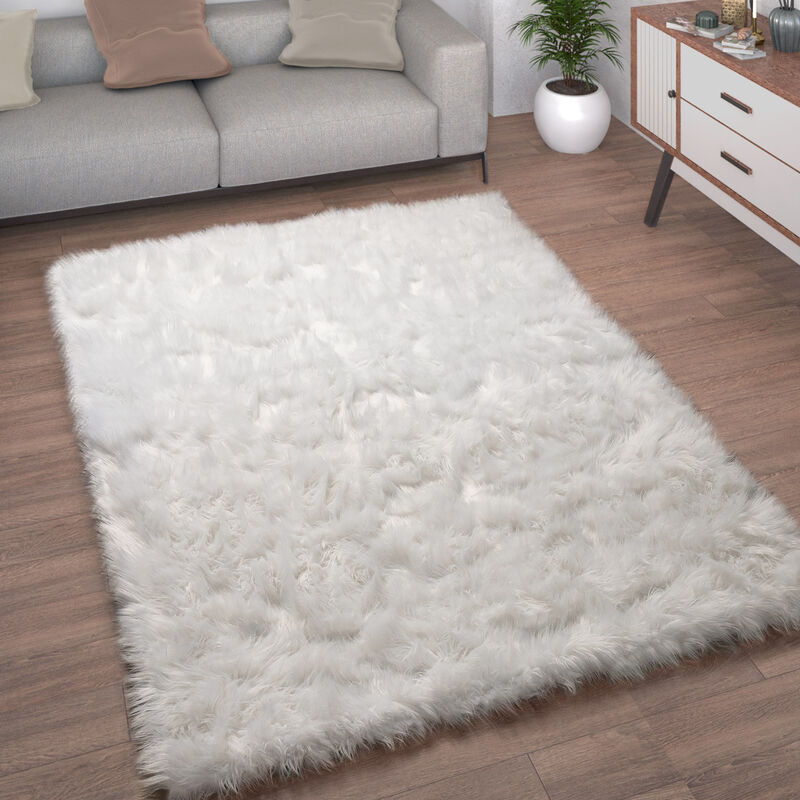 foto del prodotto tappeto salotto pelliccia finta imitazione pelo lungo cuscino cuore rotondo 60x100 cm, bianco paco home