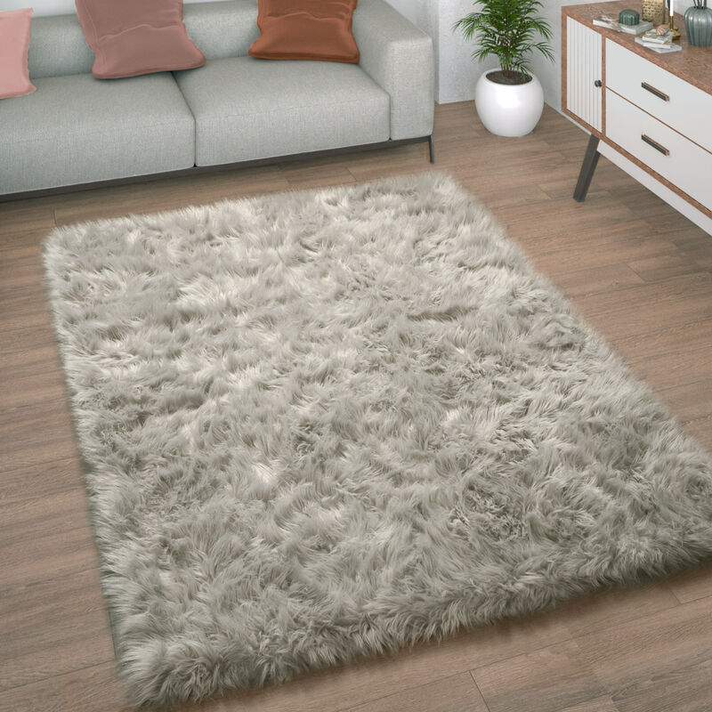 foto del prodotto tappeto salotto pelliccia finta imitazione pelo lungo cuscino cuore rotondo 60x100 cm, grigio paco home
