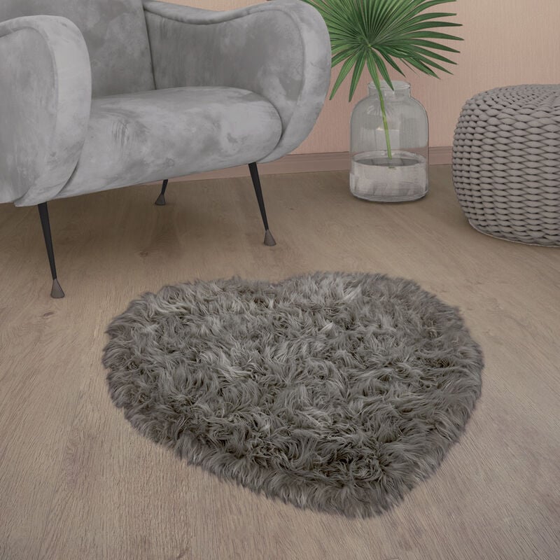 foto del prodotto tappeto salotto pelliccia finta imitazione pelo lungo cuscino cuore rotondo antracite, 80x75 cm forma di cuore paco home