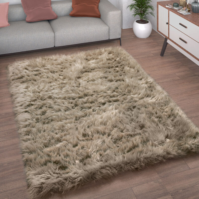 foto del prodotto tappeto salotto pelliccia finta imitazione pelo lungo cuscino cuore rotondo beige, 90 cm tondo paco home