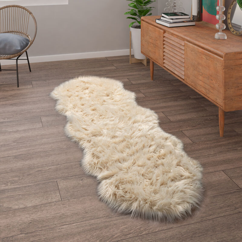 foto del prodotto tappeto salotto pelliccia finta imitazione pelo lungo cuscino cuore rotondo crema, 80x120 cm forma di pelliccia paco home