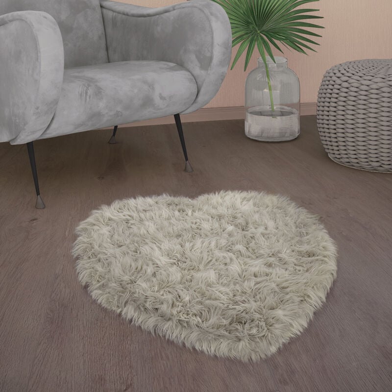 foto del prodotto tappeto salotto pelliccia finta imitazione pelo lungo cuscino cuore rotondo grigio, 80x75 cm forma di cuore paco home