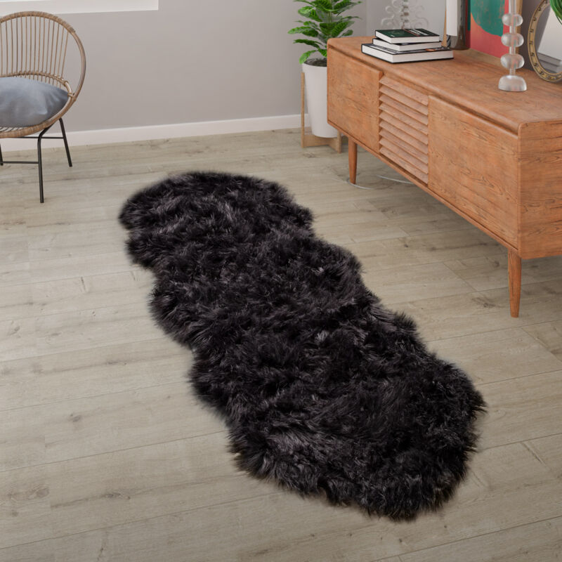 foto del prodotto tappeto salotto pelliccia finta imitazione pelo lungo cuscino cuore rotondo nero, 55x160 cm forma di pelliccia paco home