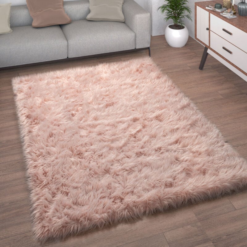 foto del prodotto tappeto salotto pelliccia finta imitazione pelo lungo cuscino cuore rotondo rosa, 30 cm tondo paco home
