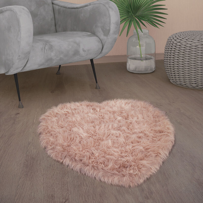 foto del prodotto tappeto salotto pelliccia finta imitazione pelo lungo cuscino cuore rotondo rosa, 80x75 cm forma di cuore paco home