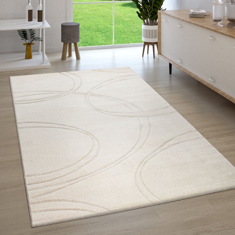 foto del prodotto tappeto salotto pelo corto 3d contorni rifilati a mano moderno monocolore 120x170 cm, crema paco home