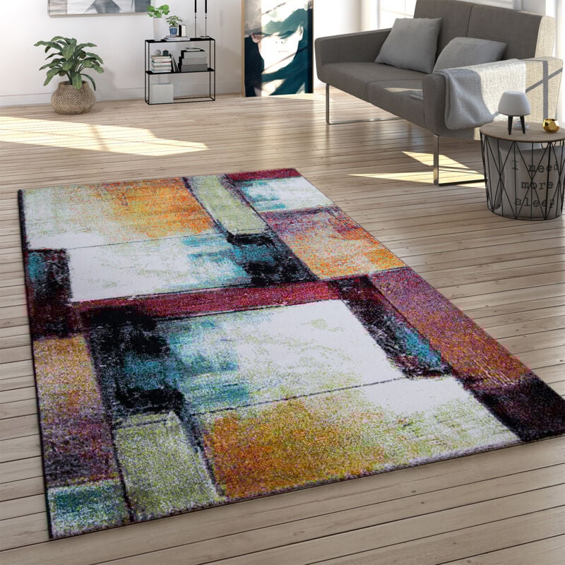 foto del prodotto tappeto salotto pelo corto astratto geometrico crema rosso lilla giallo turchese 60x100 cm paco home