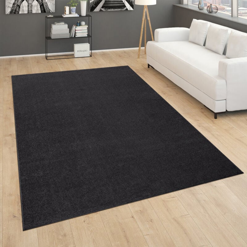 foto del prodotto tappeto salotto pelo corto camera da letto moderno monocolore nero grigio 200x280 cm paco home